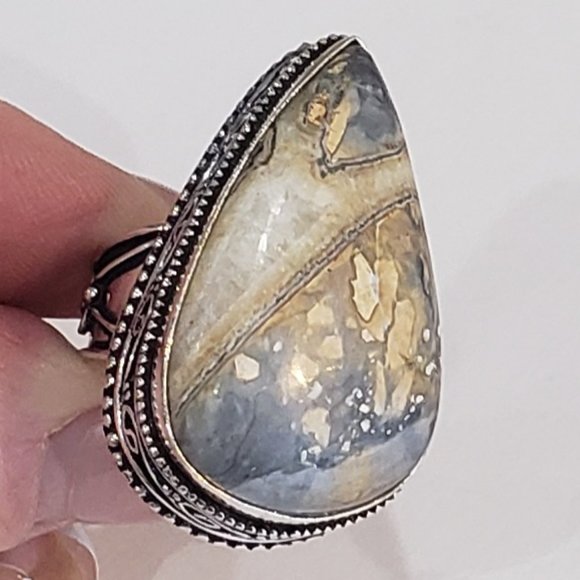 Hand Crafted Jewelry - Stunning Handmade Natural Maligano Jasper Gem 925 Vintage Goth Antique Ring